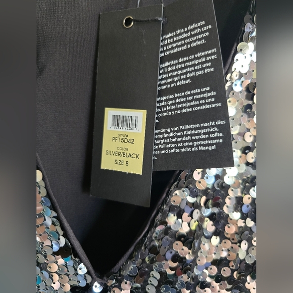 NWT! RACHEL ZOE, Muse V Neck Dress,  Silver & Black Sequin, Size 8, $445 - Picture 11 of 11